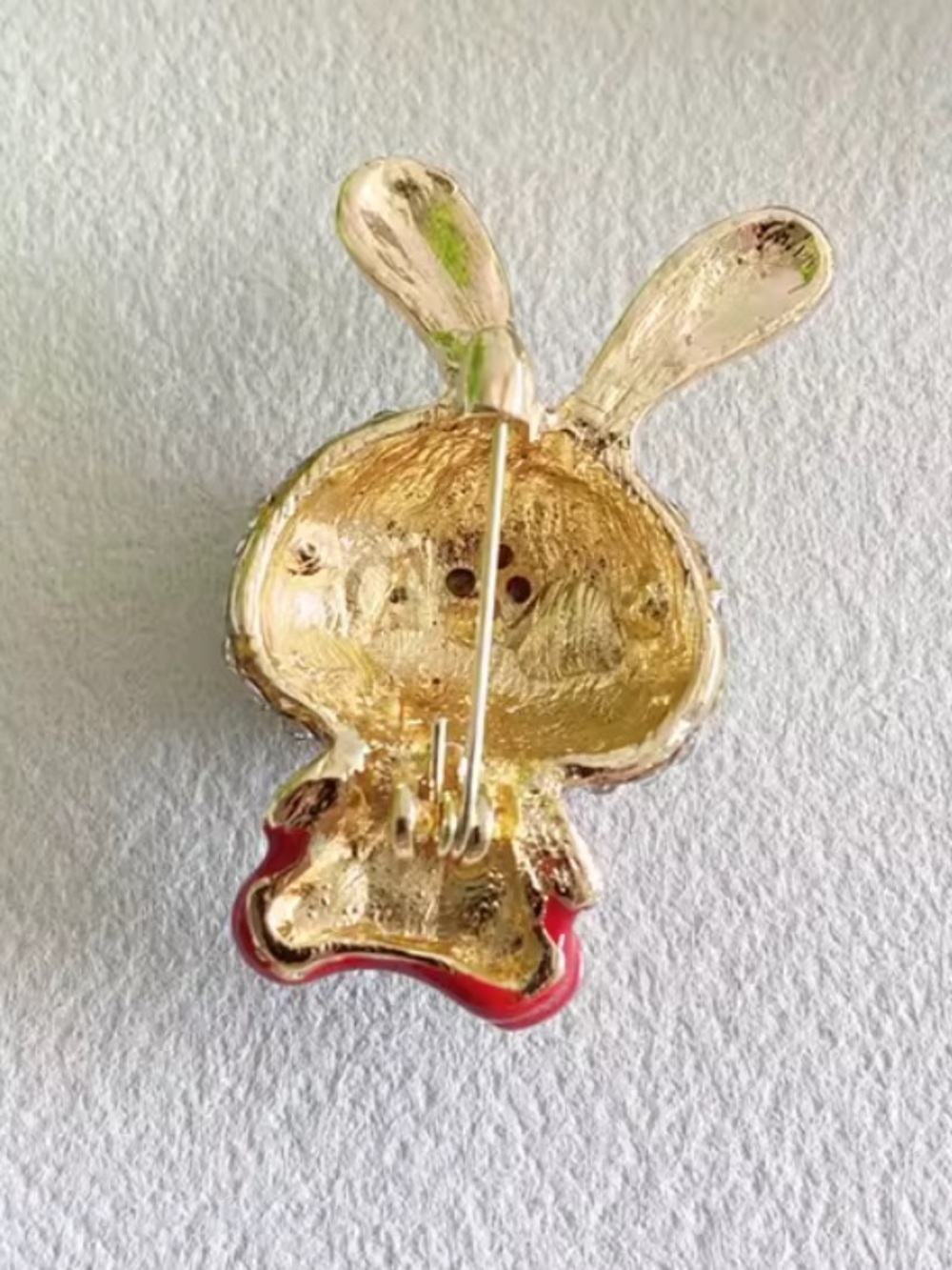 New! Anthropologie Gold-Tone Bunny Brooch with Red Enamel and Clear Crystals - Picture 3 of 8